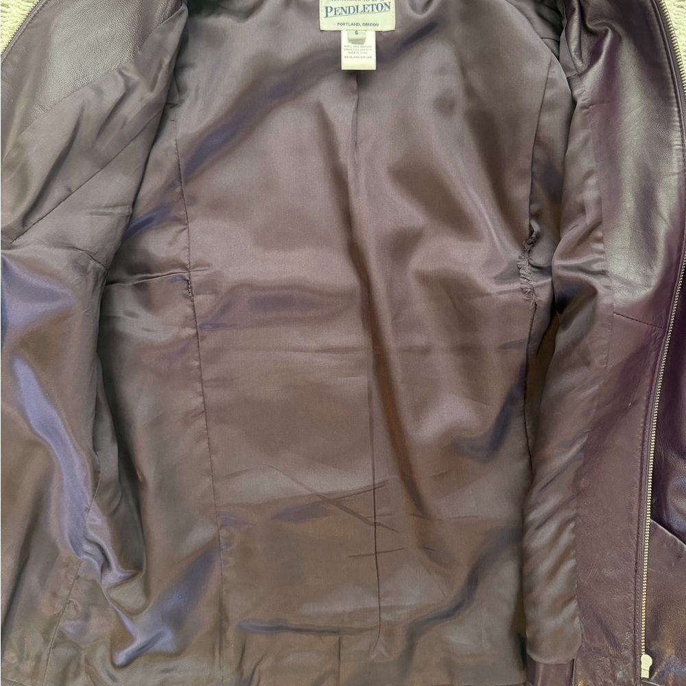 PENDLETON Plum Purple Moto Zipper Front High Collar 100% Leather Jacket Size S - Picture 12 of 16